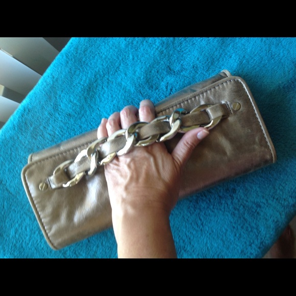 Bronze Metallic clutch with silver chain accent - Picture 5 of 9